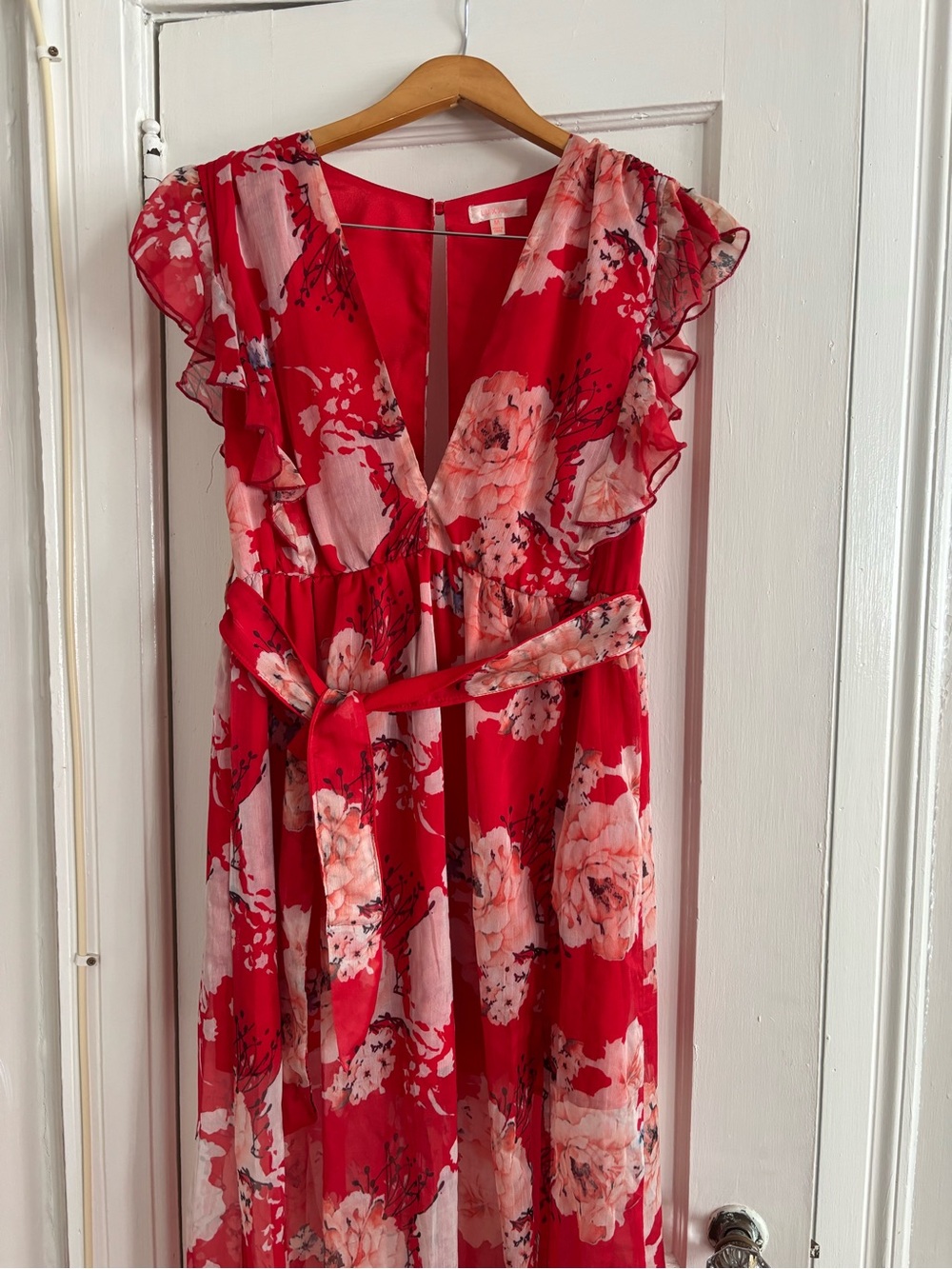 Floral V-Neck Ruffle Maxi Dress